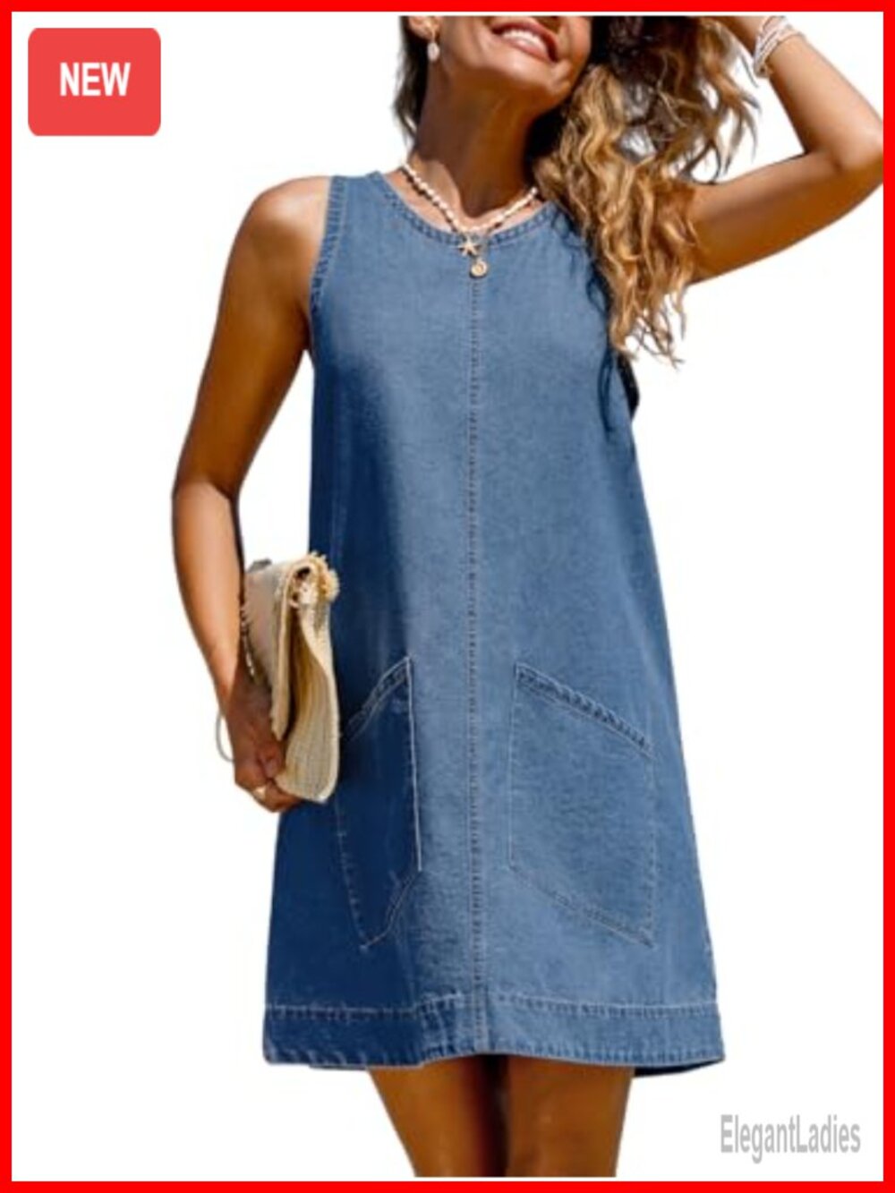 CUPSHE 100% Cotton Denim Overall Mini Dress with Pockets Sleeveless